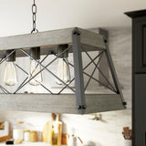 Progress Lighting Bradberry 5-Light Weathered Oak and Graphite Farmhouse Linear Large Hanging Kitchen Island Light