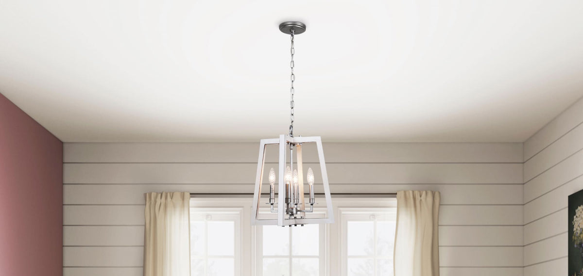 Progress Lighting Forrester 4-Light Antique White and Galvanized Farmhouse Square Medium Hanging Pendant Light