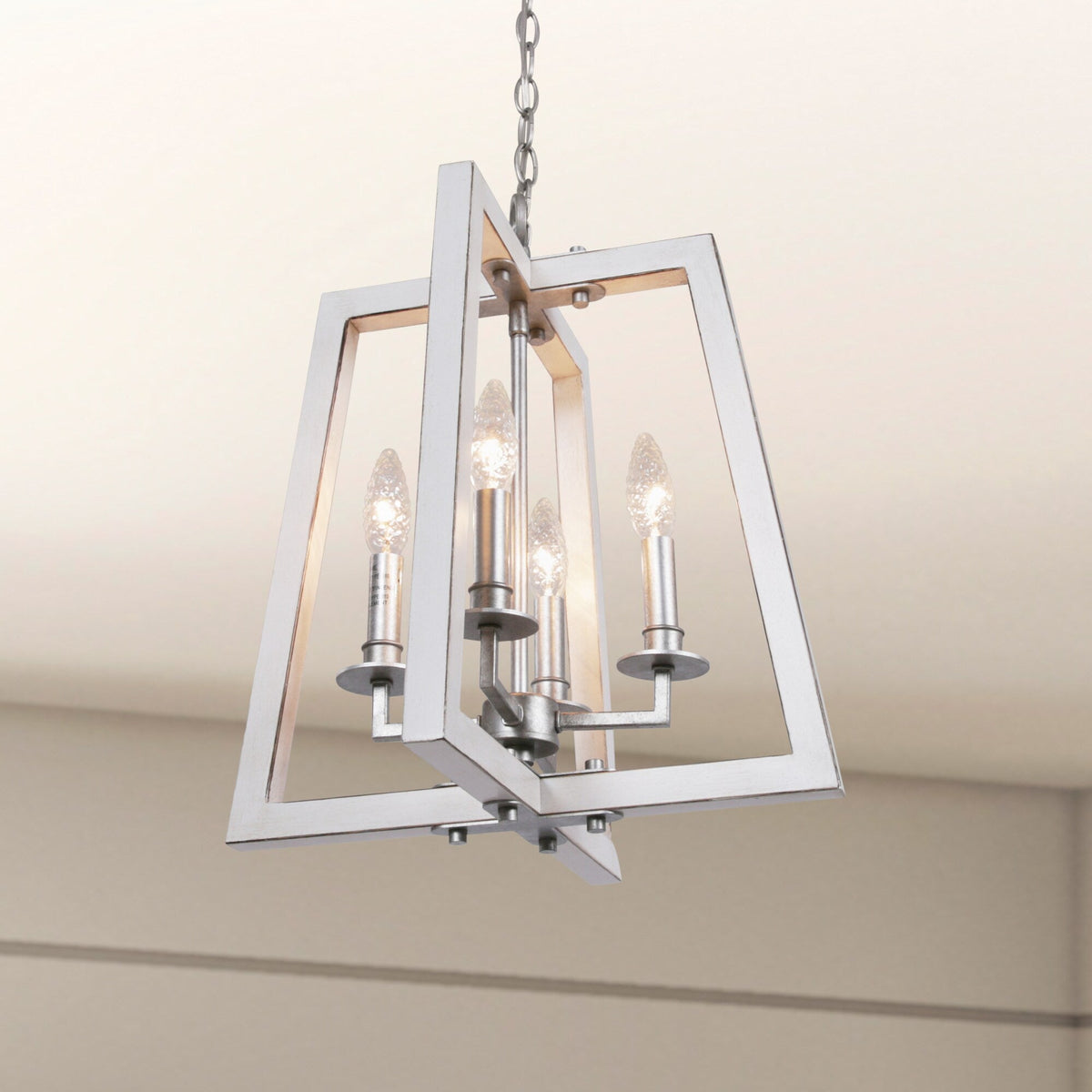 Progress Lighting Forrester 4-Light Antique White and Galvanized Farmhouse Square Medium Hanging Pendant Light