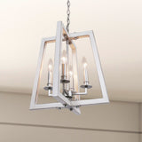 Progress Lighting Forrester 4-Light Antique White and Galvanized Farmhouse Square Medium Hanging Pendant Light