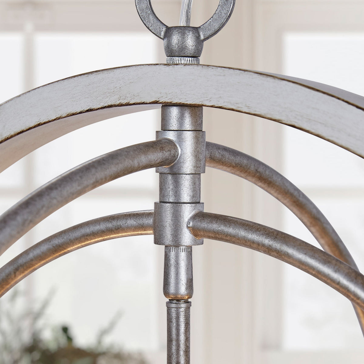 Progress Lighting Fairwood 5-Light Antique White and Galvanized Farmhouse Globe Medium Hanging Pendant Light