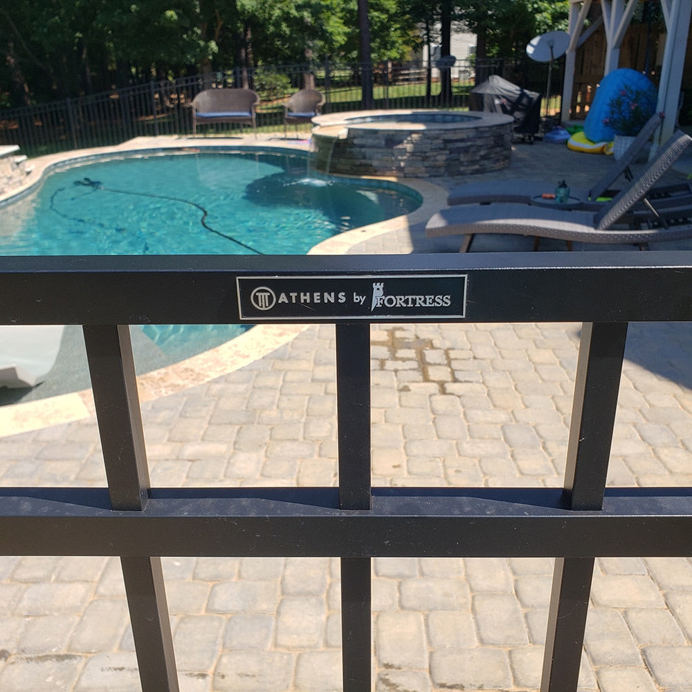 Fortress Building Products Athens 4-ft H x 5-ft W Gloss Black Powder-coated Aluminum Spaced Picket Flat-top Privacy Walk-thru Fence Gate