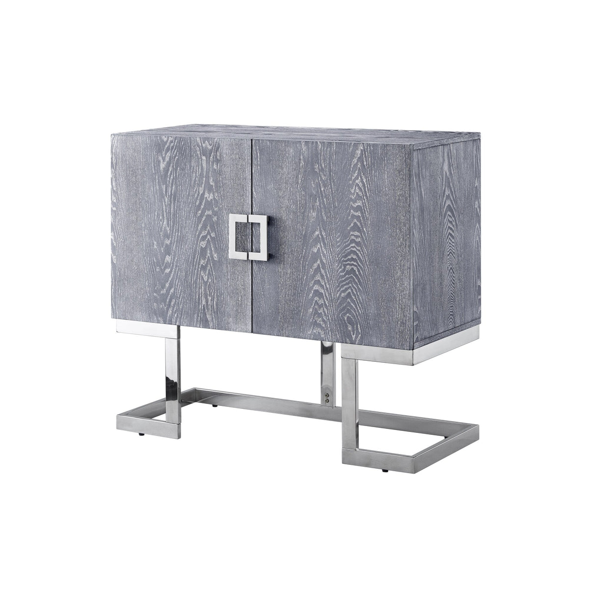 Nicole Miller Olina Grey Oak/Chrome Contemporary/Modern Metal Media Cabinet