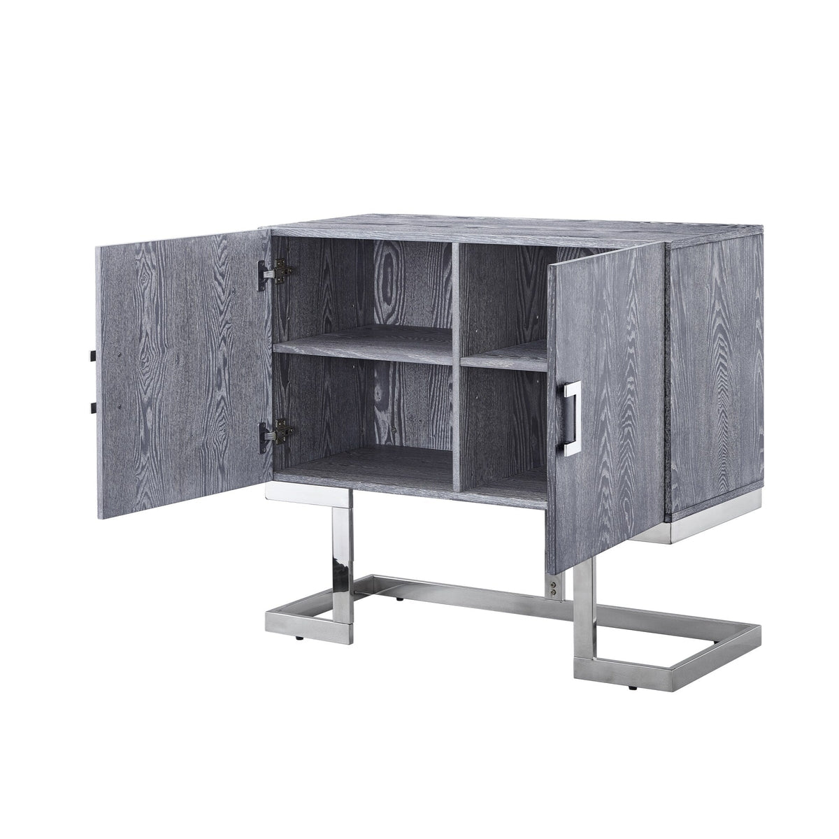 Nicole Miller Olina Grey Oak/Chrome Contemporary/Modern Metal Media Cabinet