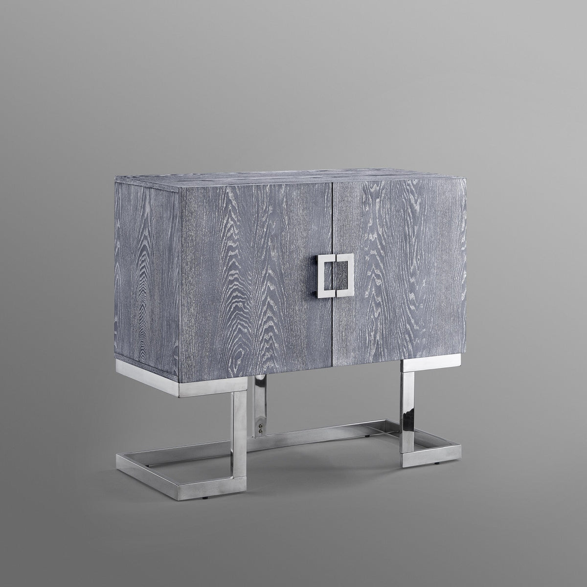 Nicole Miller Olina Grey Oak/Chrome Contemporary/Modern Metal Media Cabinet