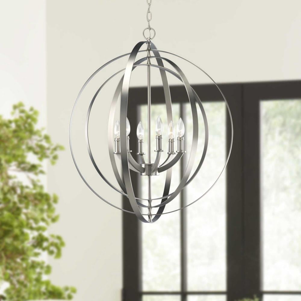 Progress Lighting Equinox 6-Light Brushed Nickel Transitional Globe Large Hanging Pendant Light