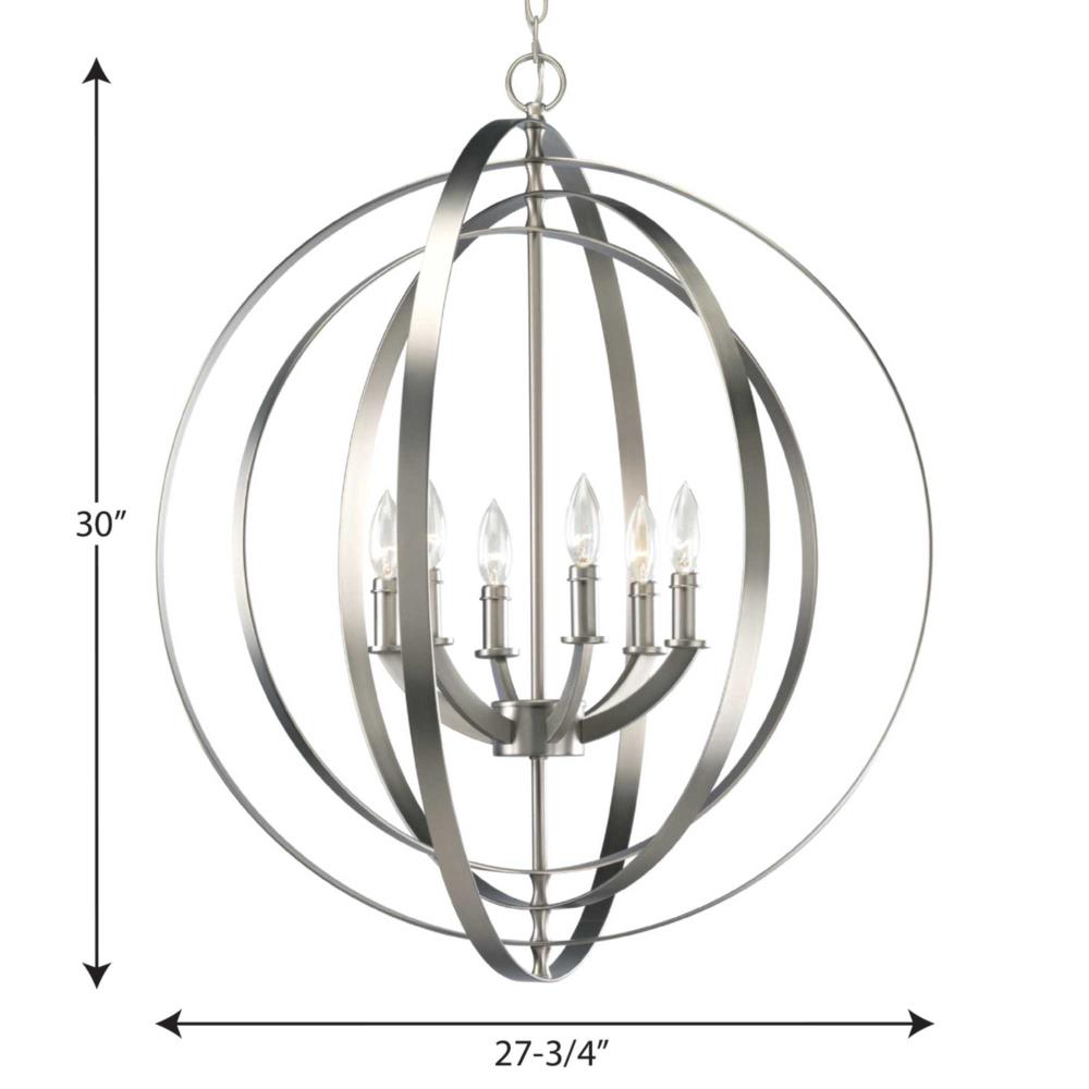 Progress Lighting Equinox 6-Light Brushed Nickel Transitional Globe Large Hanging Pendant Light