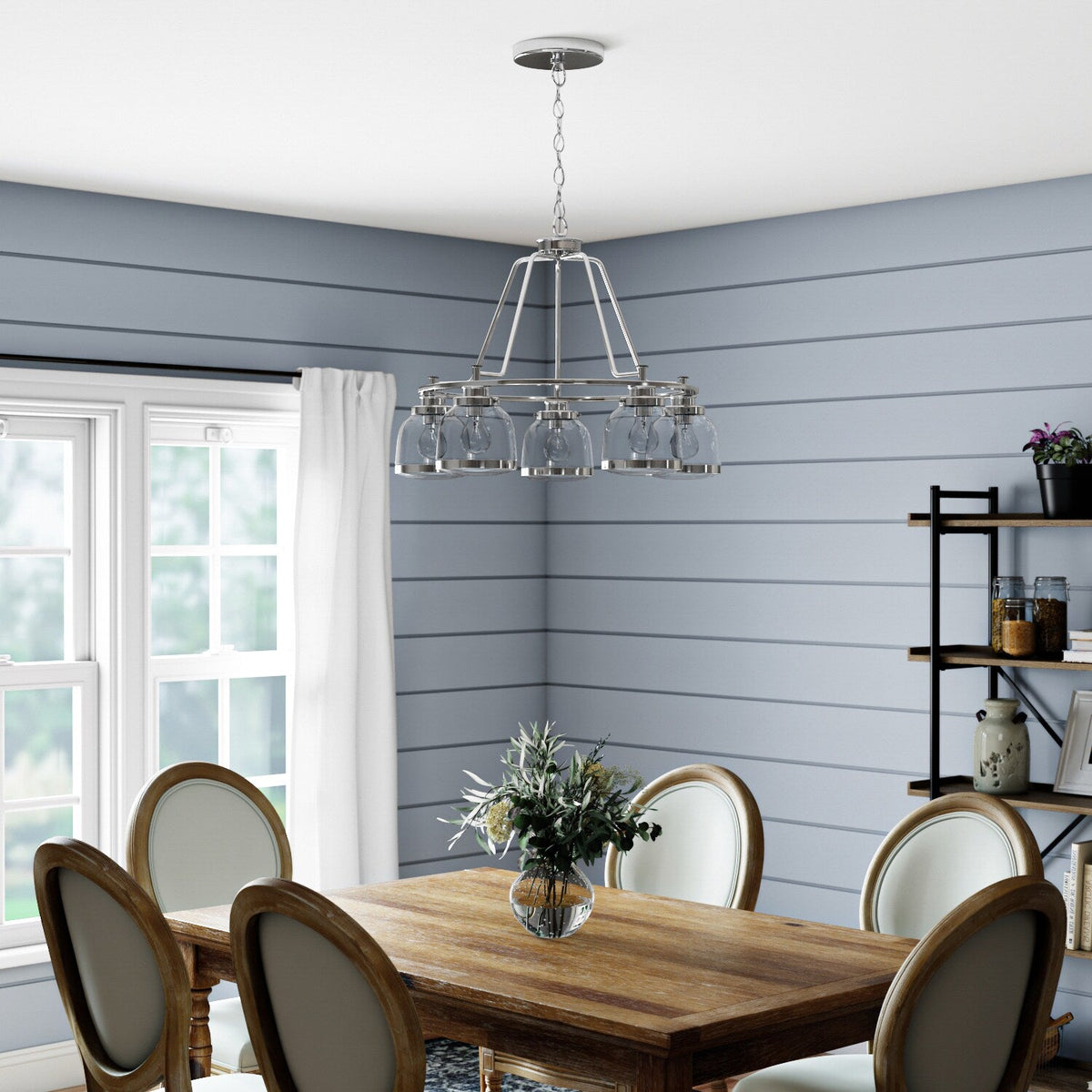 Progress Lighting Judson 5-Light Polished Nickel Farmhouse Chandelier
