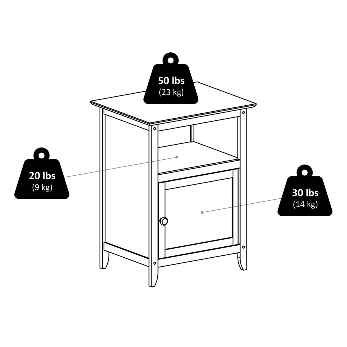Winsome Wood Transitional Black Wood Nightstand with Storage Cabinet and Tapered Legs