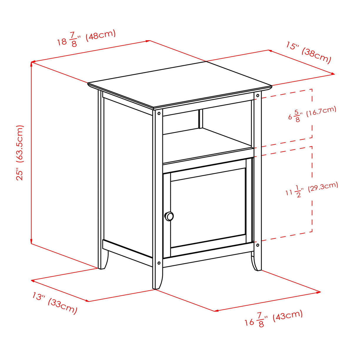 Winsome Wood Transitional Black Wood Nightstand with Storage Cabinet and Tapered Legs