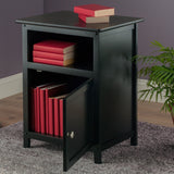Winsome Wood Transitional Black Wood Nightstand with Storage Cabinet and Tapered Legs