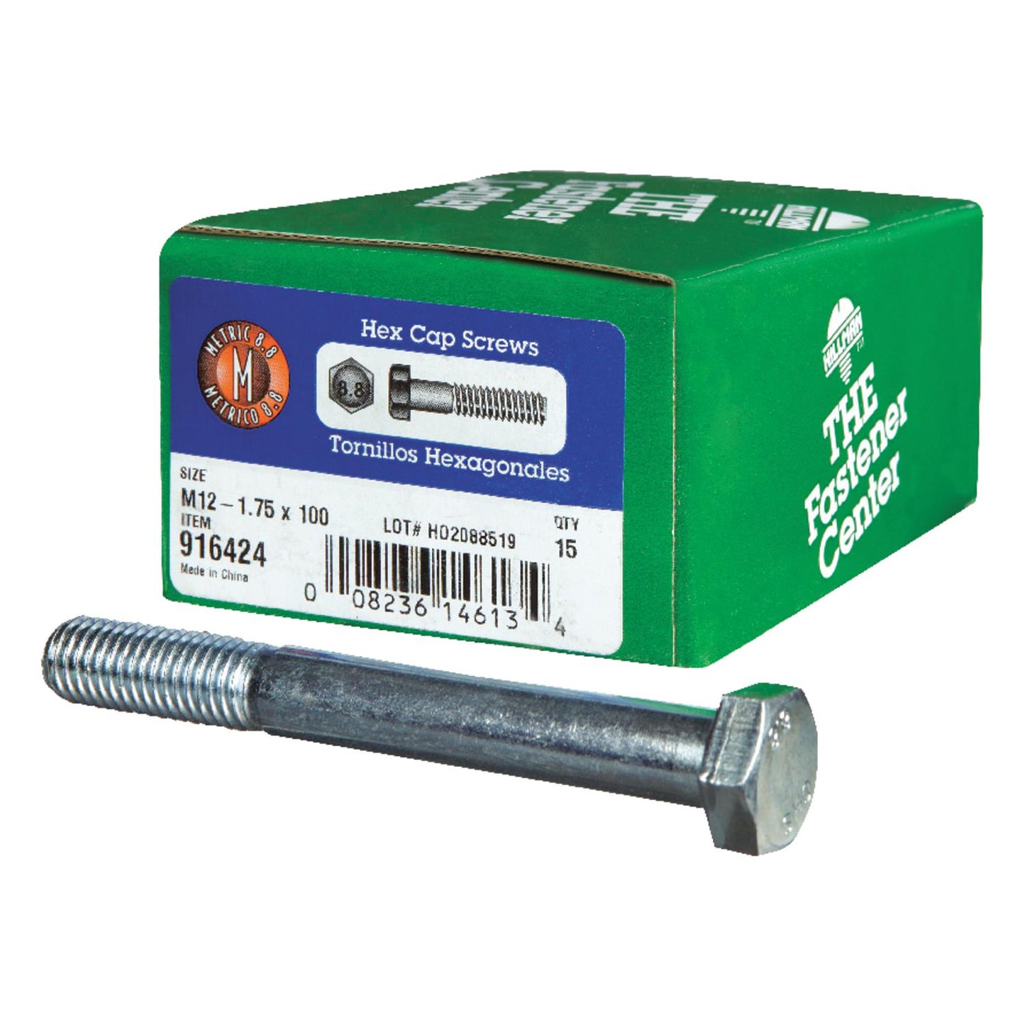 Hillman M12-1.75 mm x 100 mm Heat-Treated Steel Hex Head Cap Screw, 15-Pack