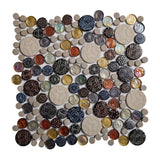 Apollo Tile Beige, Brown, Yellow 12-in x 12-in Polished Glass Penny Round Patterned Wall Tile (5-sq. ft/ Carton)