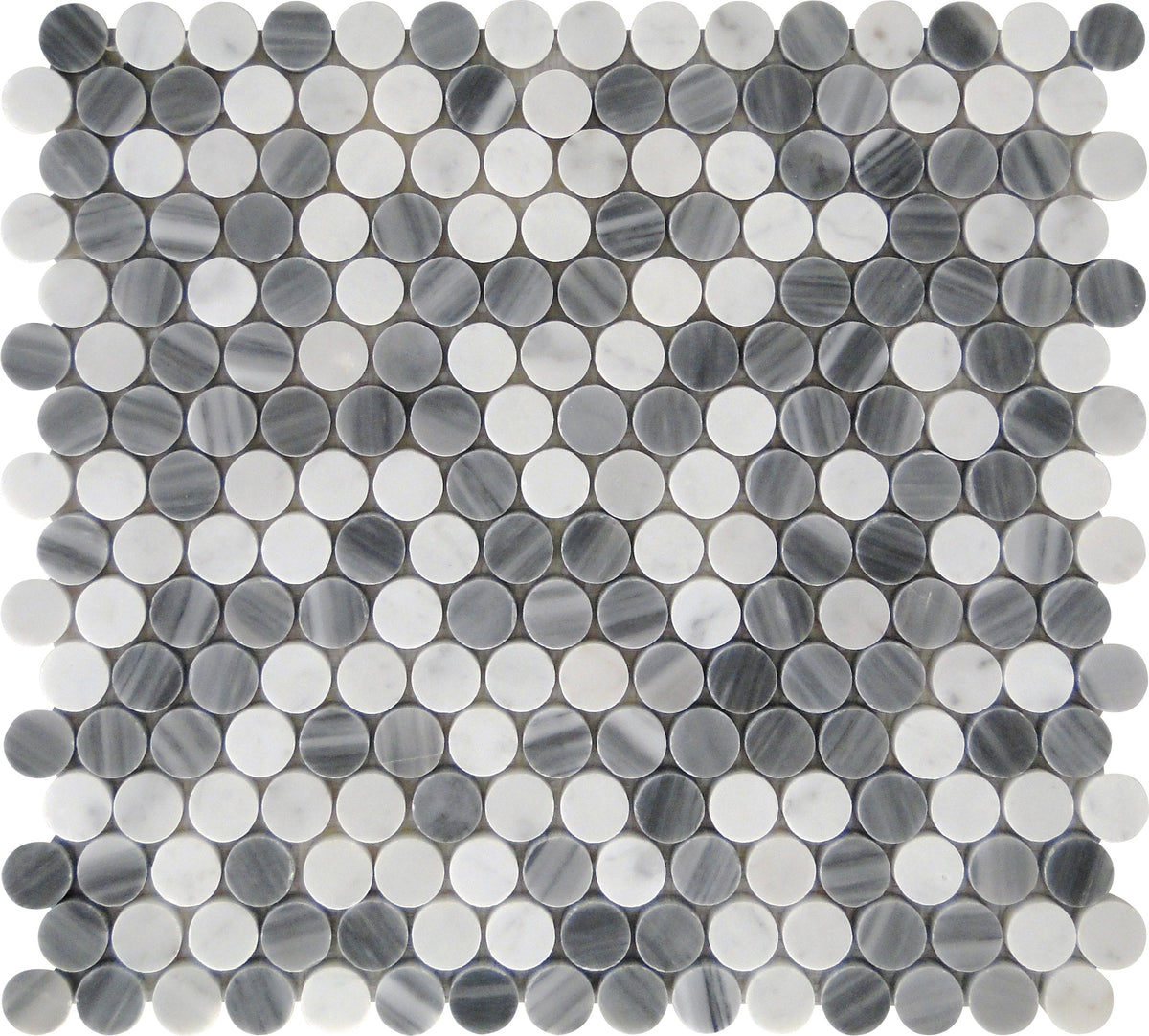 Apollo Tile (Sample) Gray, White 4-in x 4-in Polished Marble Penny Round Patterned Floor and Wall Tile