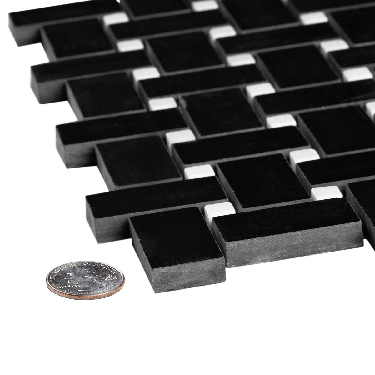 Apollo Tile Black 12-in x 12-in Polished Natural Stone Marble Basketweave Patterned Floor and Wall Tile (5-sq. ft/ Carton)
