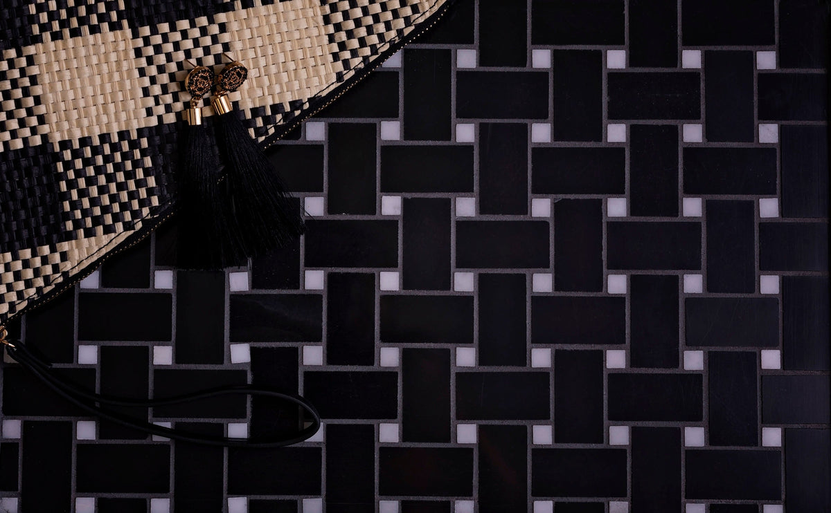 Apollo Tile Black 12-in x 12-in Polished Natural Stone Marble Basketweave Patterned Floor and Wall Tile (5-sq. ft/ Carton)
