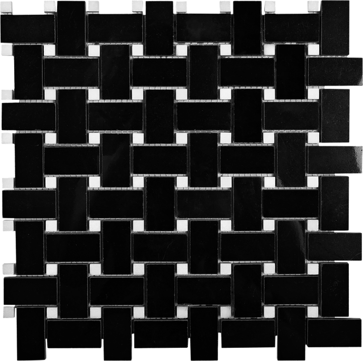 Apollo Tile (Sample) Black 4-in x 4-in Polished Marble Basketweave Patterned Floor and Wall Tile