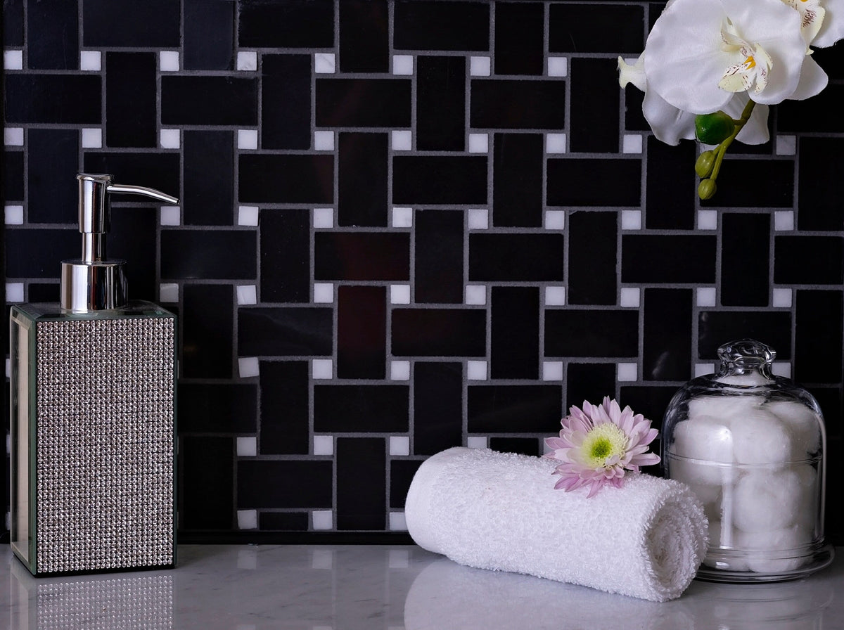 Apollo Tile Black 12-in x 12-in Polished Natural Stone Marble Basketweave Patterned Floor and Wall Tile (5-sq. ft/ Carton)