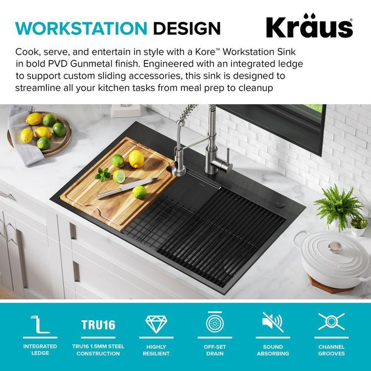 Kore Gunmetal 16-Gauge Stainless Steel PVD 33 in. Single Bowl Drop-In Workstation Kitchen Sink with Accessories