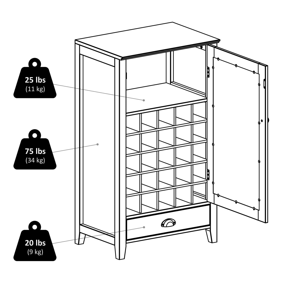 Winsome Wood 25-Bottle Espresso Wood Wine Cabinet