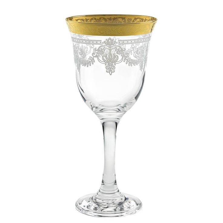 Red Wine Stencil Pattern and Gold Band (Set of 6)