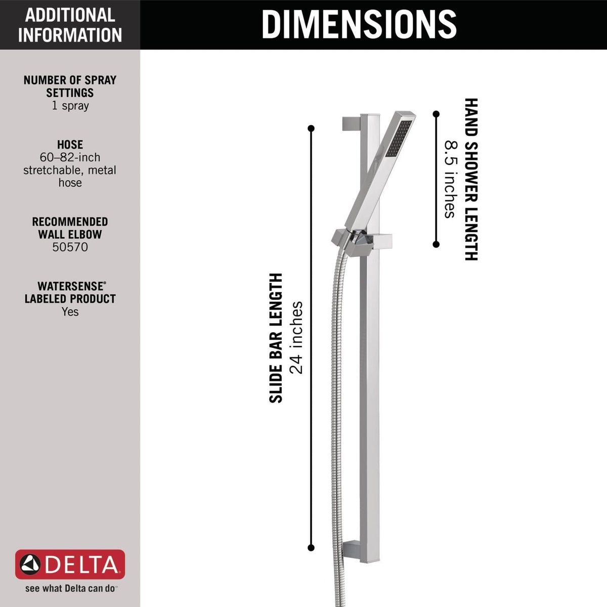 Delta Vero Chrome 1-Spray Handheld Shower with Slide Bar, 1.75 GPM (6.6 LPM)
