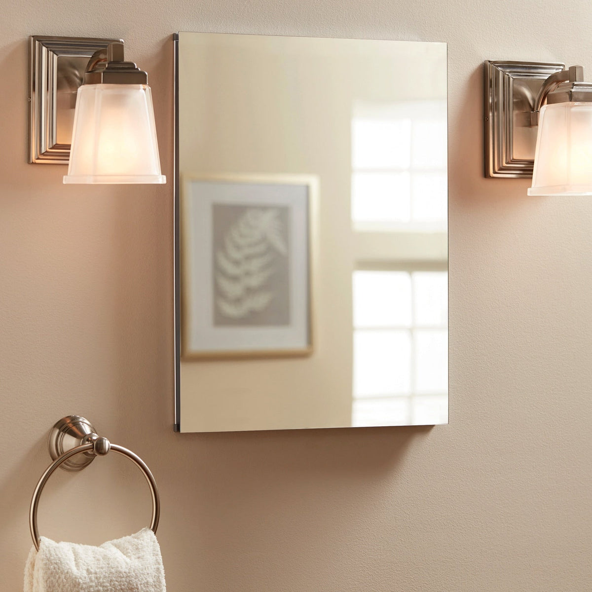 allen + roth 16-in x 20-in Fog Free Surface/Recessed Mount Silver Mirrored Soft Close Medicine Cabinet