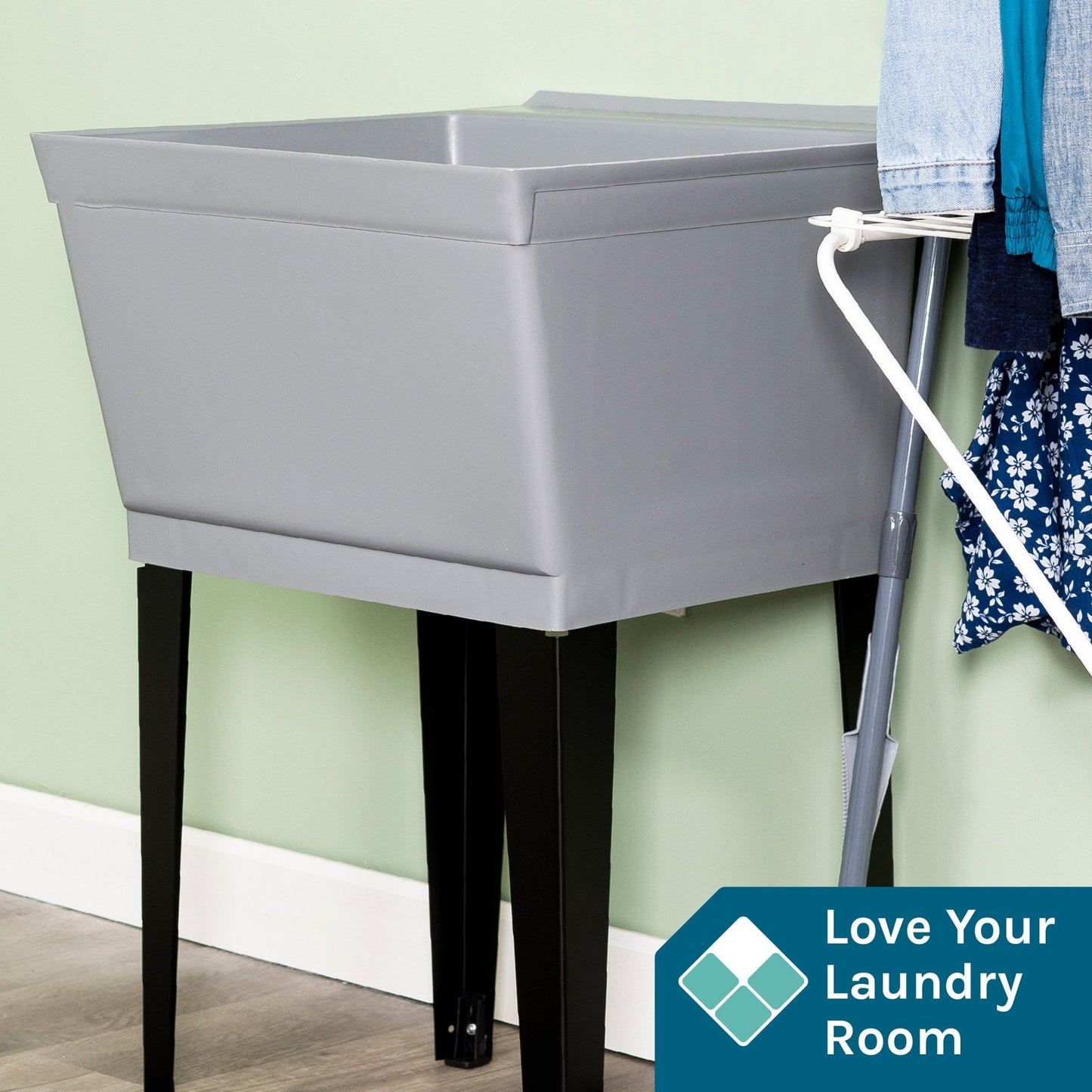 Cambridge Resources 23.5" x 22.875" Grey Freestanding Utility Tub with Drain