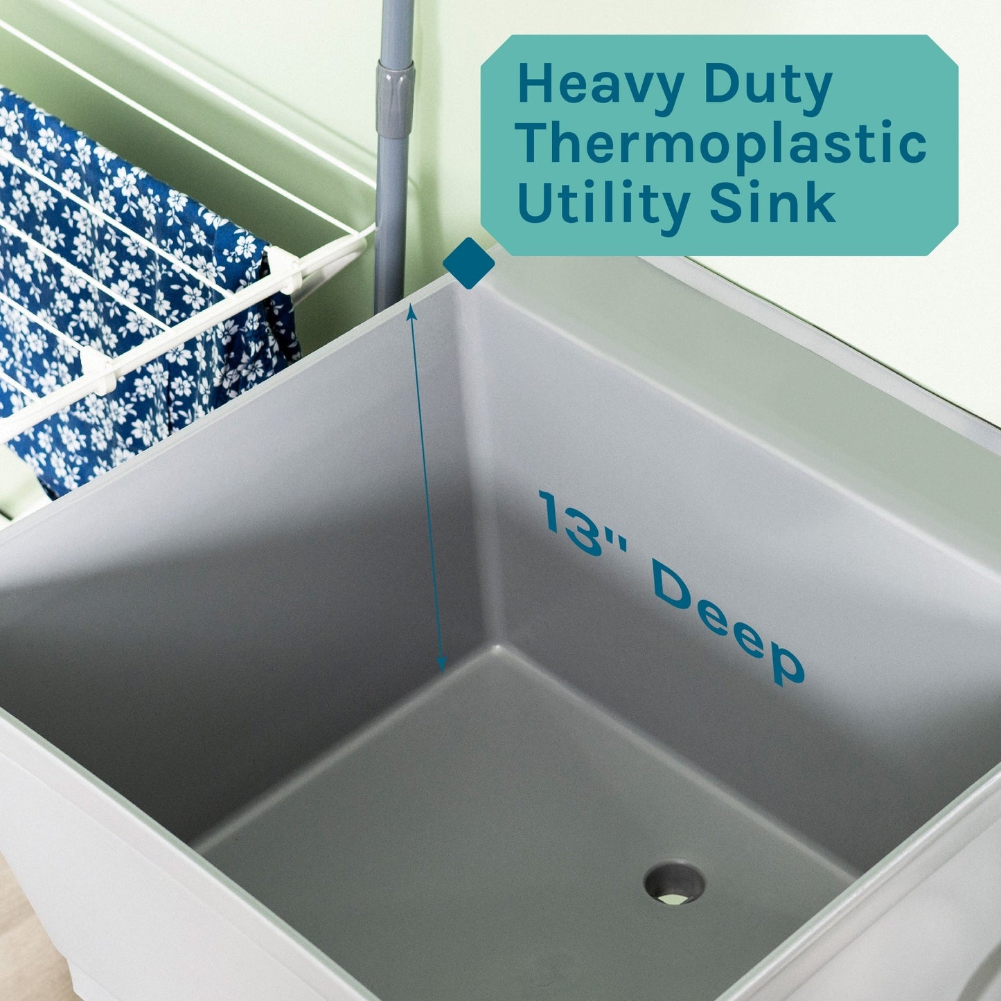 Cambridge Resources 23.5" x 22.875" Grey Freestanding Utility Tub with Drain