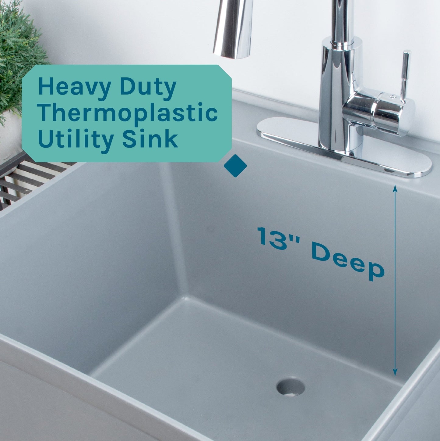 Cambridge Resources 23.5-Inch Gray Freestanding Utility Tub with Drain & Faucet