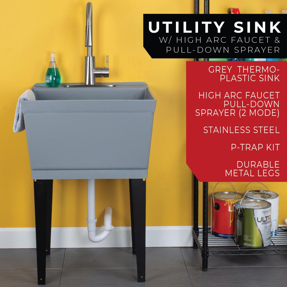 Cambridge Resources Freestanding Utility Tub with High-Arc Faucet - Gray