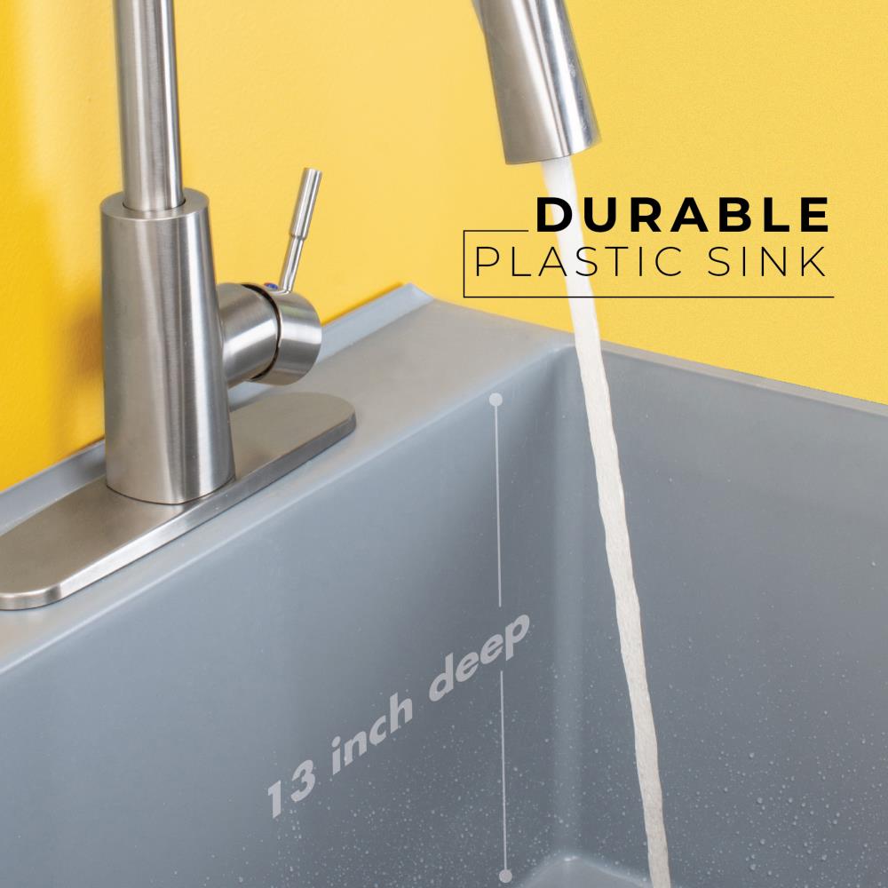 Cambridge Resources Freestanding Utility Tub with High-Arc Faucet - Gray