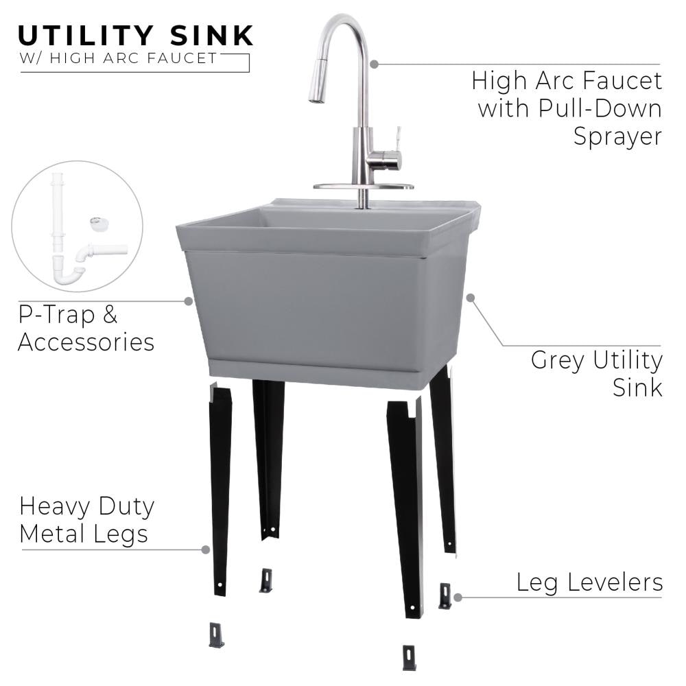 Cambridge Resources Freestanding Utility Tub with High-Arc Faucet - Gray