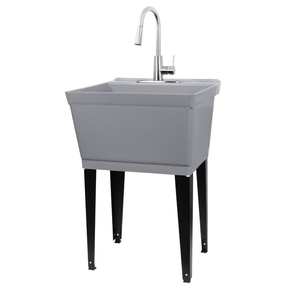Cambridge Resources 23.5-Inch Gray Freestanding Utility Tub with Drain & Faucet
