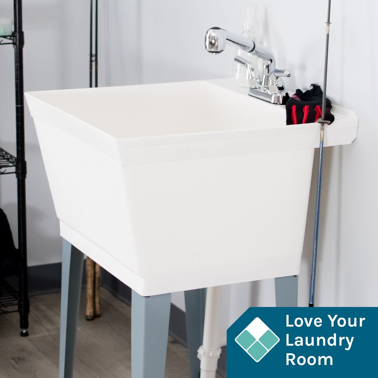 Cambridge Resources 23.5-Inch Freestanding Utility Tub with Faucet and Drain