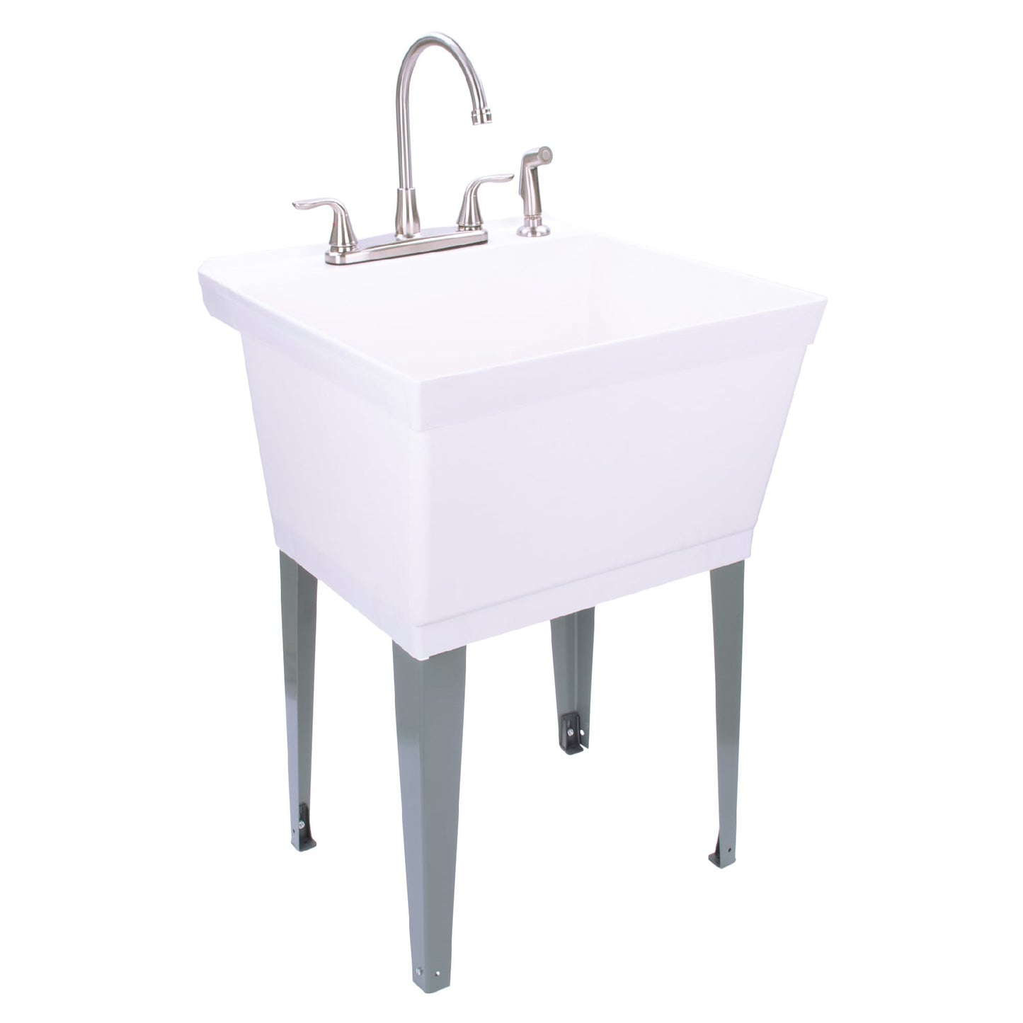 Cambridge Resources White 1-Basin Freestanding Utility Tub with Drain and Faucet