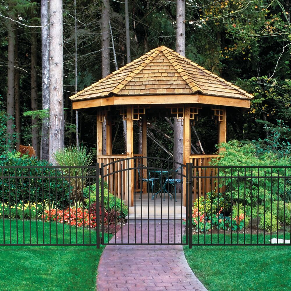 Freedom Concord 4-1/2-ft H x 4-ft W Black Aluminum Spaced Picket Flat-top Decorative Fence Gate