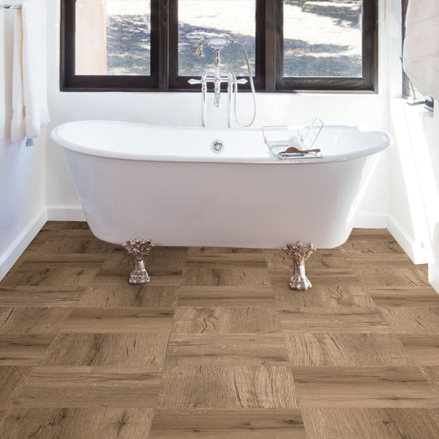 FloorPops Brown 12-in x 12-in Water Resistant Peel-and-Stick Luxury Vinyl Tile Flooring, 20-sq ft Carton