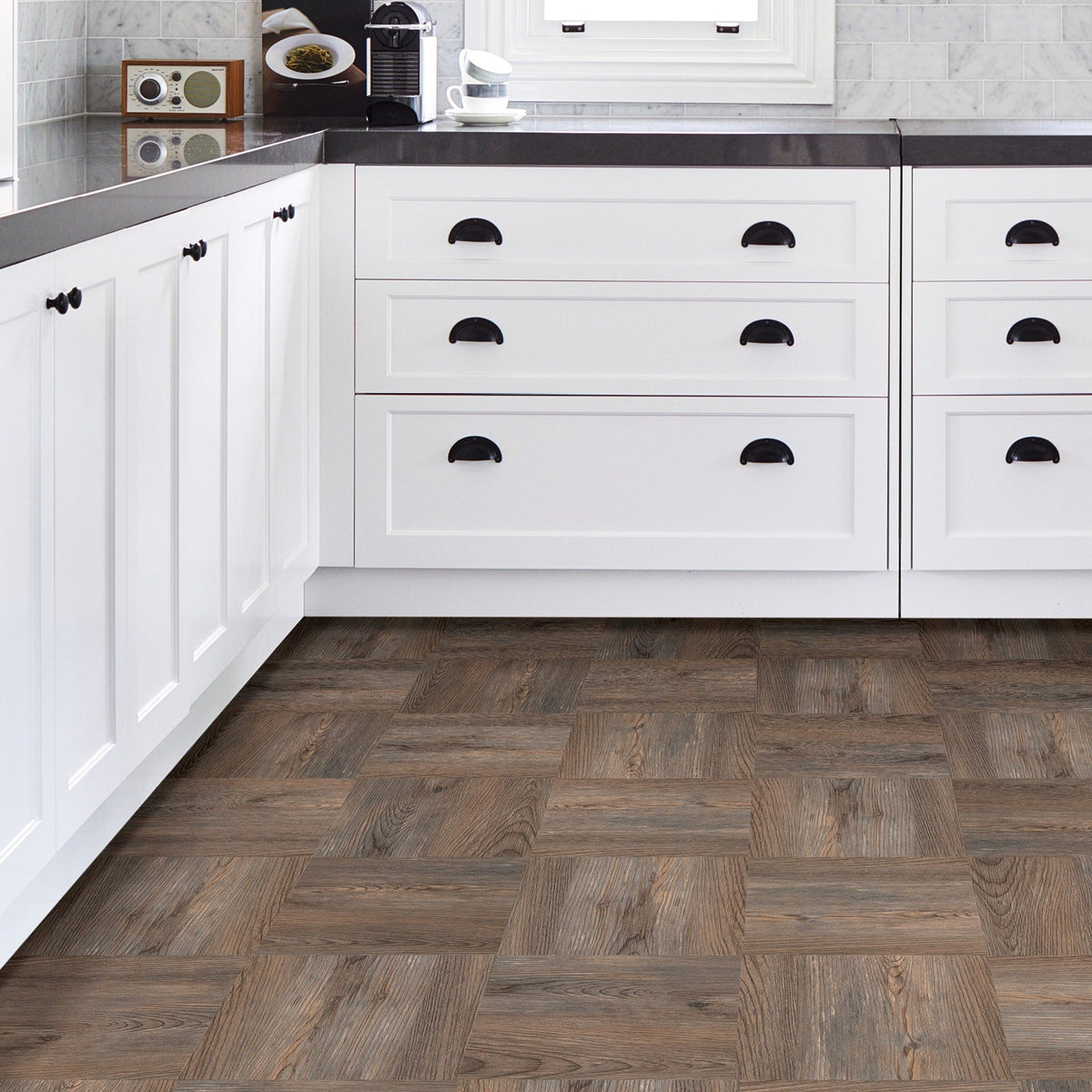 FloorPops Knotting Hill Brown 12-in x 12-in Water-Resistant Peel-and-Stick Vinyl Tile Flooring, 20-sq ft Carton