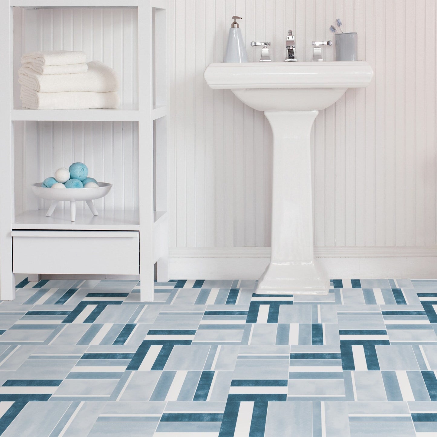 FloorPops Blue 12-in x 12-in Water-Resistant Peel-and-Stick Vinyl Tile Flooring, 20-sq ft Carton