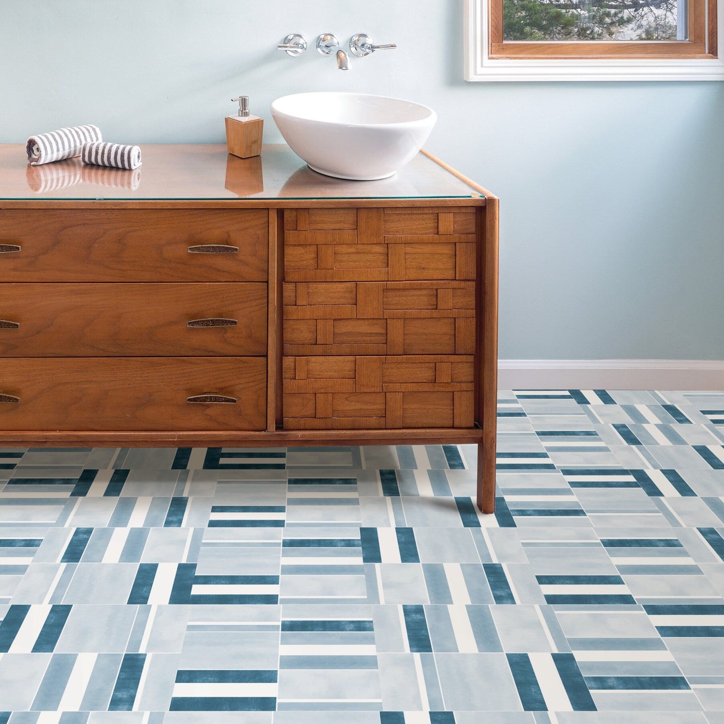 FloorPops Blue 12-in x 12-in Water-Resistant Peel-and-Stick Vinyl Tile Flooring, 20-sq ft Carton