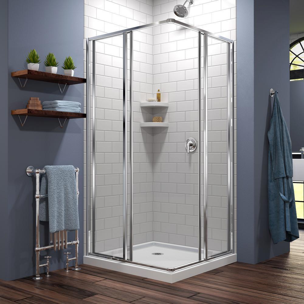 Cornerview 36 in. x 36 in. x 74.75 in. Framed Corner Sliding Shower Enclosure in Chrome with White Acrylic Base - Super Arbor