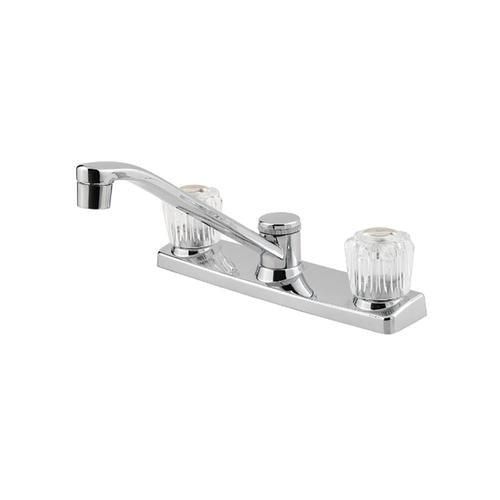 Pfister Pfirst Series Polished Chrome 2-Handle Deck-Mount Low-Arc Handle Kitchen Faucet (Deck Plate Included)