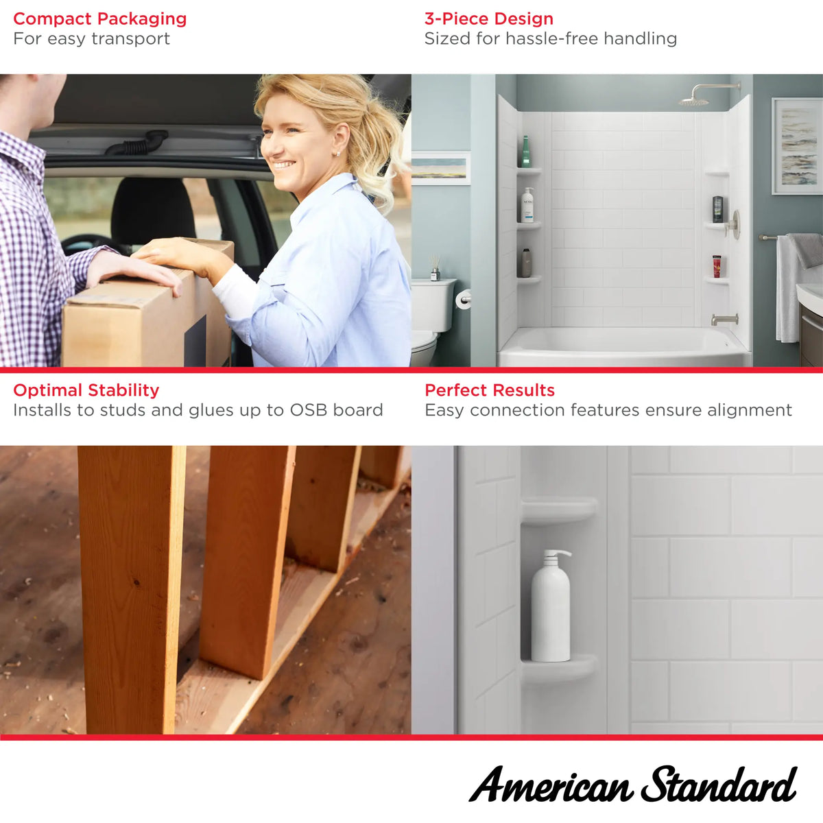 American Standard Ovation Curve 60 in. W x 60 in. H 3-Piece Glue-Up Alcove Tub Surrounds, Arctic White