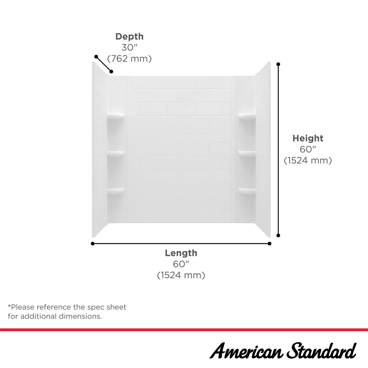 American Standard Ovation Curve 60 in. W x 60 in. H 3-Piece Glue-Up Alcove Tub Surrounds, Arctic White