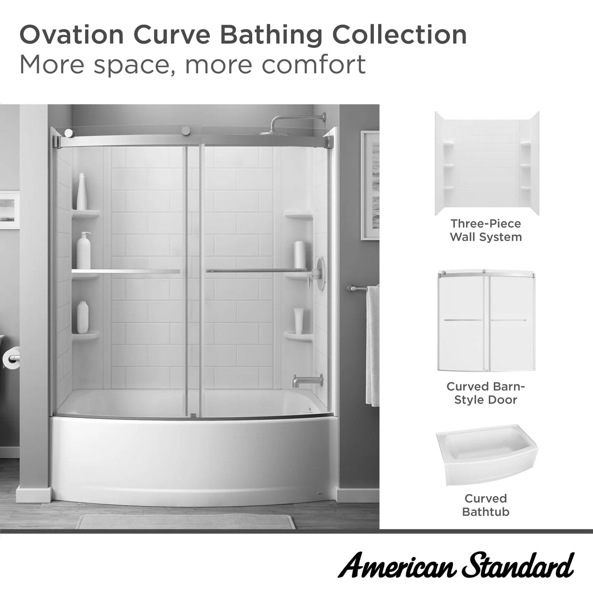American Standard Ovation Curve 60 in. W x 60 in. H 3-Piece Glue-Up Alcove Tub Surrounds, Arctic White