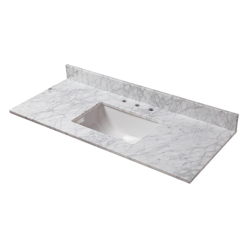 31 in. W x 19 in. D Marble Vanity Top in Carrara with White Trough Sink - Super Arbor