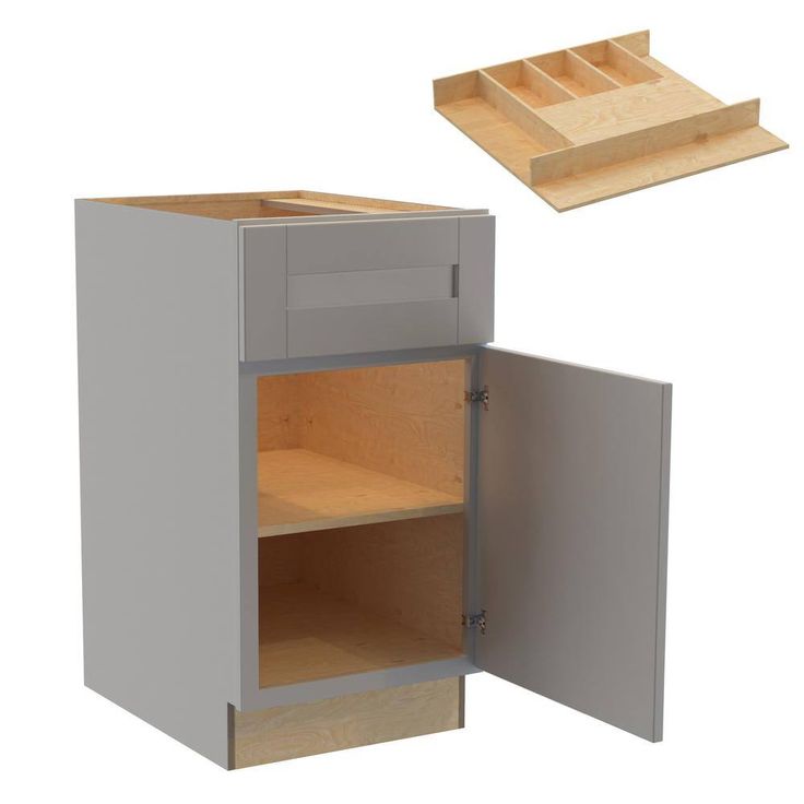 Home Decorators Collection Washington 18 in. W x 24 in. D x 34.5 in. H Veiled Gray Plywood Shaker Assembled Base Kitchen Cabinet Right Cutlery Tray