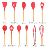 Red Silicone and Wood Cooking Utensils (Set of 12)