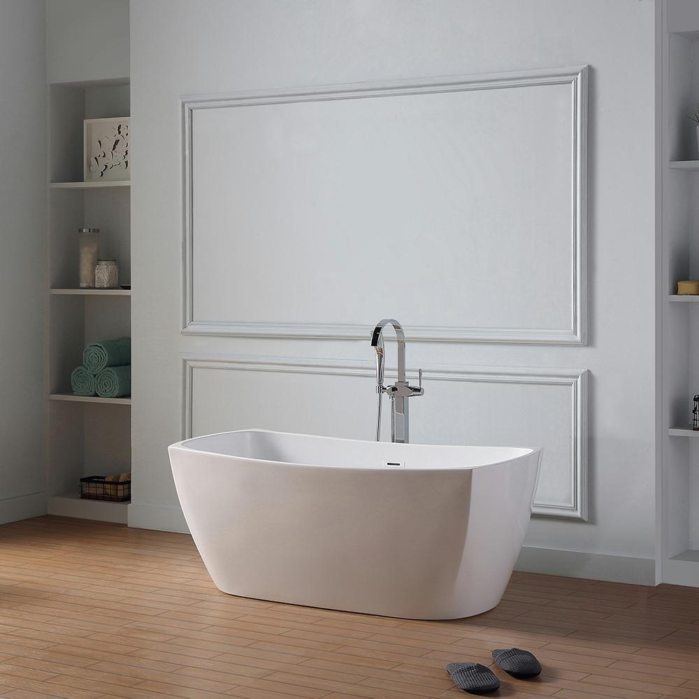 Birkett 56 in. Acrylic Flatbottom Non-Whirlpool Bathtub in White - Super Arbor